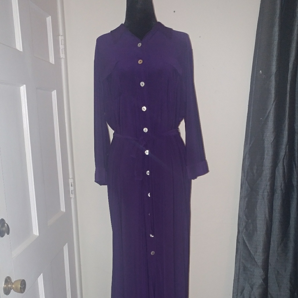 Buttondown long purple dress